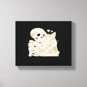 Skeleton Hugging Cat Halloween Cat Lover Cat Mom D Canvas Print