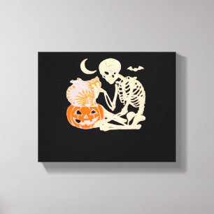 Skeleton Hugging Cat Halloween Cat Lover Cat Mom D Canvas Print