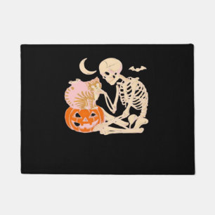 Skeleton Hugging Cat Halloween Cat Lover Cat Mom D Doormat