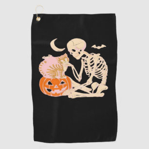 Skeleton Hugging Cat Halloween Cat Lover Cat Mom D Golf Towel