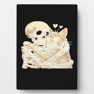 Skeleton Hugging Cat Halloween Cat Lover Cat Mom D Plaque