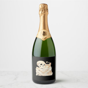 Skeleton Hugging Cat Halloween Cat Lover Cat Mom D Sparkling Wine Label