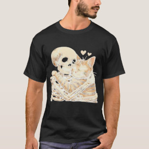 Skeleton Hugging Cat Halloween Cat Lover Cat Mom D T-Shirt