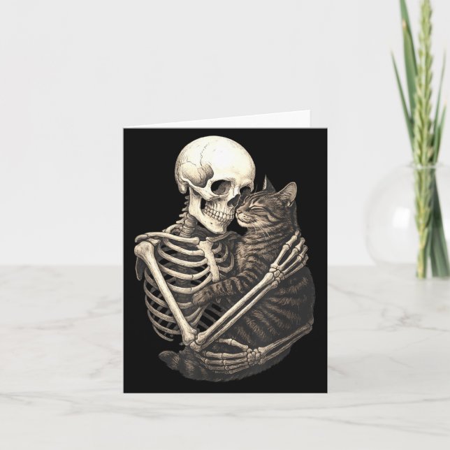 Skeleton Hugging Cat Halloween Cat Lover Cat Mum Card (Front)