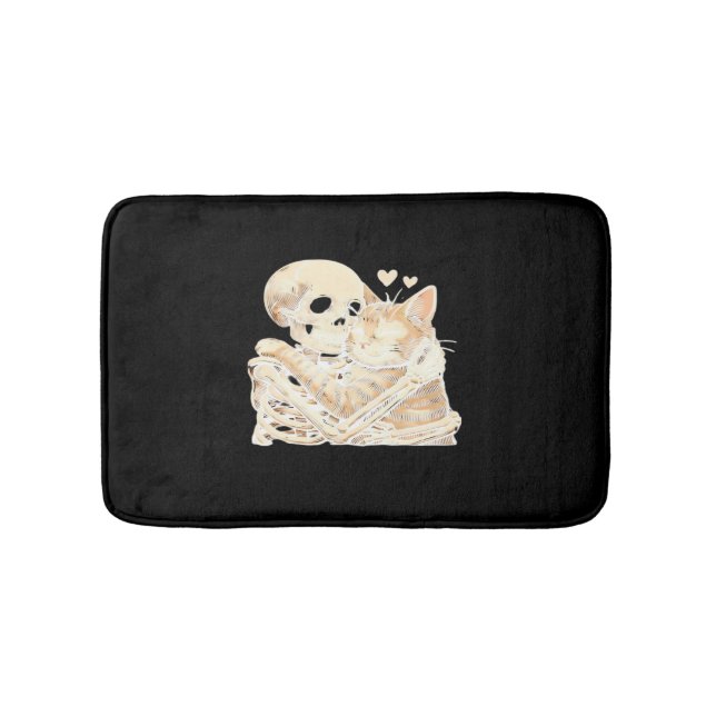 Skeleton Hugging Cat Halloween Cat Lover Cat Mum D Bath Mat (Front)