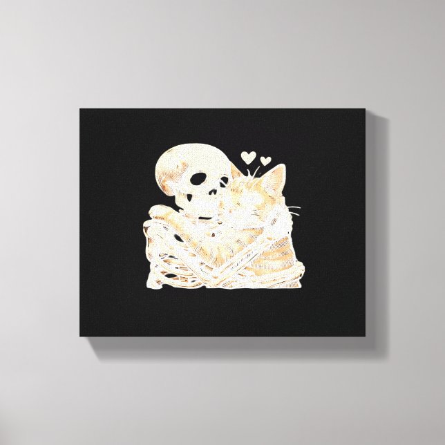 Skeleton Hugging Cat Halloween Cat Lover Cat Mum D Canvas Print (Front)