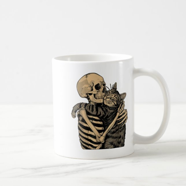 Skeleton Hugging Cat Halloween Cat Lover Cat Mum D Coffee Mug (Right)