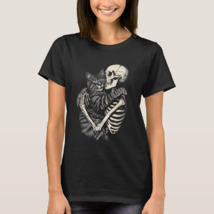 Skeleton Hugging Cat Halloween Cat Lover Cat Mum D T-Shirt