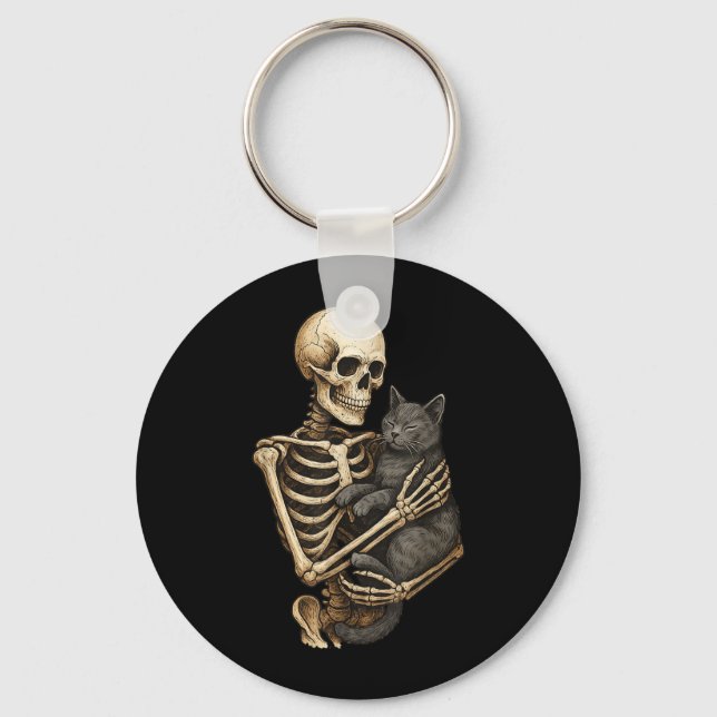 Skeleton Hugging Cat Halloween Cats Lover Cat Mum Key Ring (Front)