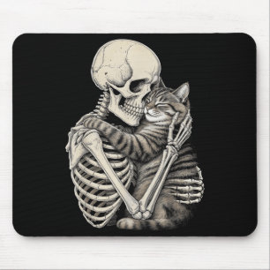 Skeleton Hugging Cat Halloween Cats Lover Mouse Pad