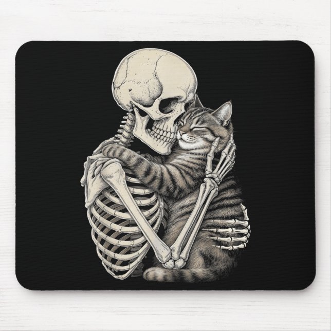 Skeleton Hugging Cat Halloween Cats Lover  Mouse Pad (Front)