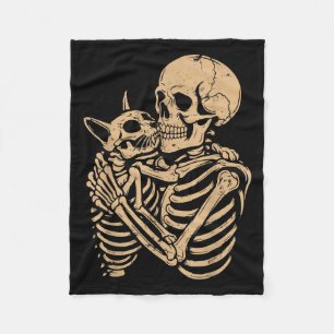 Skeleton Hugging Cat Halloween Funny Cat Lover Cat Fleece Blanket