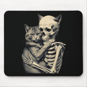 Skeleton Hugging Cat Lover Halloween Tee Funny App Mouse Pad