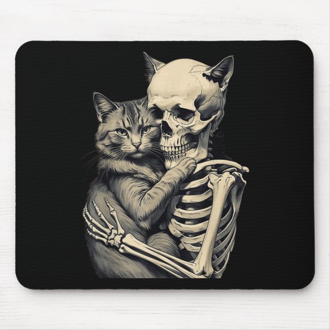 Skeleton Hugging Cat Lover Halloween Tee Funny App Mouse Pad (Front)