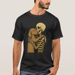 Skeleton Hugging Dachshund Dog Halloween T-Shirt