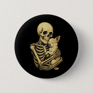 Skeleton Hugging Dog Chihuahua Funny Halloween 6 Cm Round Badge