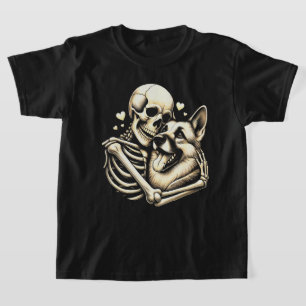 Skeleton Hugging Dog Halloween German Shepherd  T-Shirt