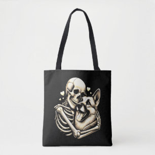 Skeleton Hugging Dog Halloween German Shepherd Tote Bag