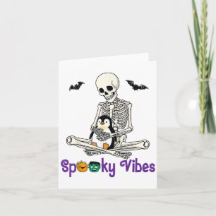 Skeleton Hugging Penguin Cute Spooky Vibes Hallowe Card