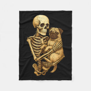 Skeleton Hugging Pug Halloween Pugs Lover Pug Mom  Fleece Blanket