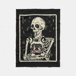Skeleton Hugs French Bulldog Halloween Dog Lover  Fleece Blanket