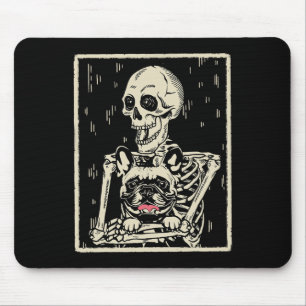 Skeleton Hugs French Bulldog Halloween Dog Lover Mouse Pad