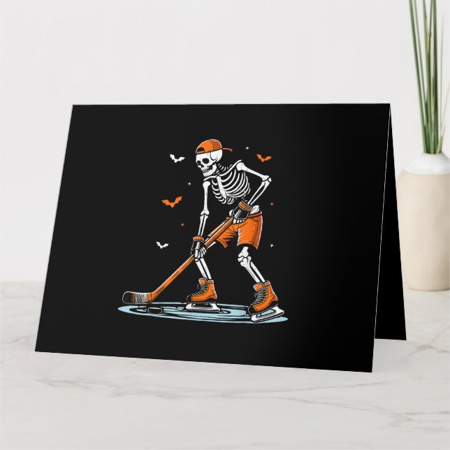 Skeleton Ice Hockey Halloween Boys Funny Halloween Card (Front)