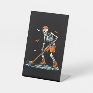 Skeleton Ice Hockey Halloween Boys Funny Halloween Pedestal Sign