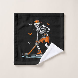 Skeleton Ice Hockey Halloween Boys Funny Halloween Wash Cloth