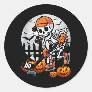 Skeleton Ice Hockey Halloween Costume Men Boys Kid Classic Round Sticker