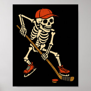 Skeleton Ice Hockey Halloween Costume Spooky Sport Poster