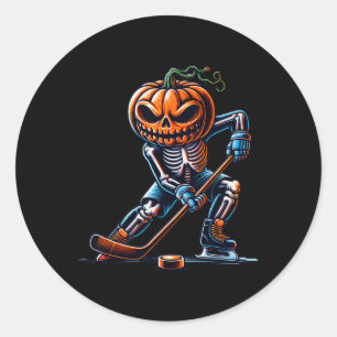 Skeleton Ice Hockey Halloween Pumpkin Hockey Mens  Classic Round Sticker