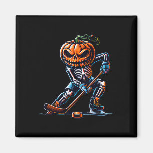 Skeleton Ice Hockey Halloween Pumpkin Hockey Mens Magnet