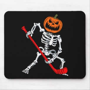 Skeleton Ice Hockey Halloween Pumpkin Hockey Mens Mouse Pad