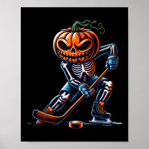 Skeleton Ice Hockey Halloween Pumpkin Hockey Mens Poster