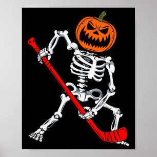Skeleton Ice Hockey Halloween Pumpkin Hockey Mens Poster