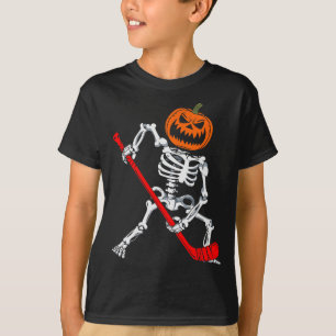 Skeleton Ice Hockey Halloween Pumpkin Hockey Mens T-Shirt