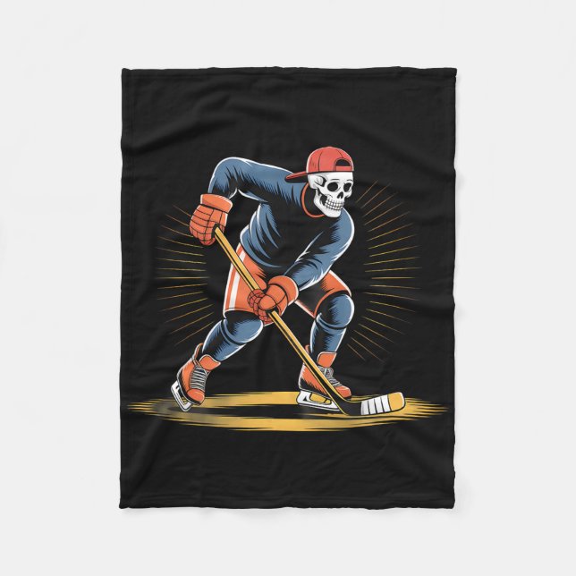 Skeleton Ice Hockey Player Funny Skater Design  Fleece Blanket (Front)