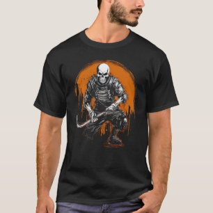 Skeleton Ice Hockey T ee Halloween Funny Skull Gif T-Shirt