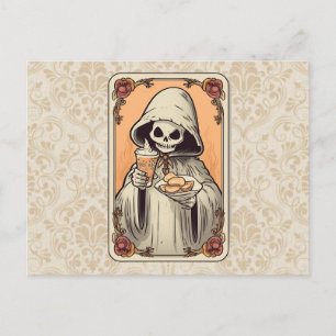 Skeleton in a Cloak Coffee Treats Tarot Halloween Holiday Postcard