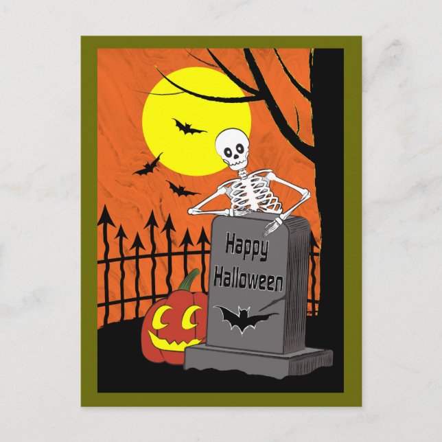 Skeleton in a graveyard postcard (Front)
