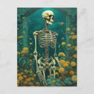 Skeleton in a Night Garden Yellow Flowers Postcard