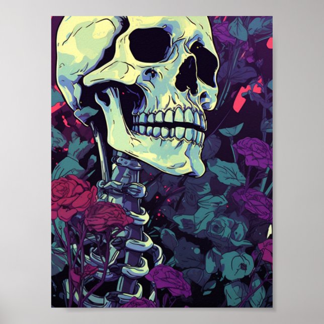 Skeleton in Purple Flowers Poster (Front)