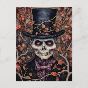 Skeleton in Style Halloween Invitation Postcard