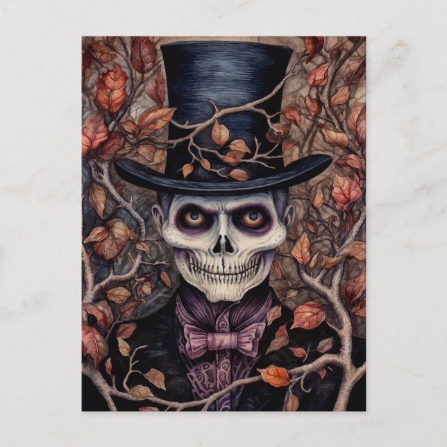 Skeleton in Style Halloween Invitation Postcard (Front)