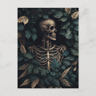 Skeleton in the green leaves postcard