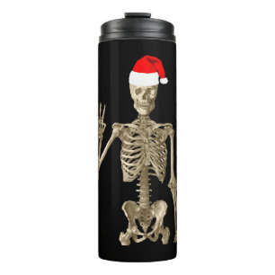 Skeleton is chillin' with his peace sign thermal tumbler