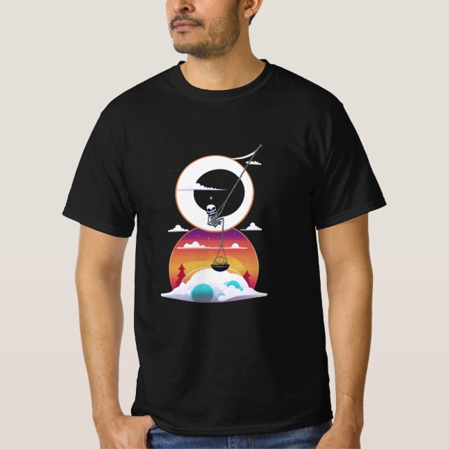 Skeleton is swinging on a moon T-Shirt (Front)