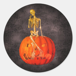 Skeleton Jack O Lantern Halloween Funny  Classic Round Sticker