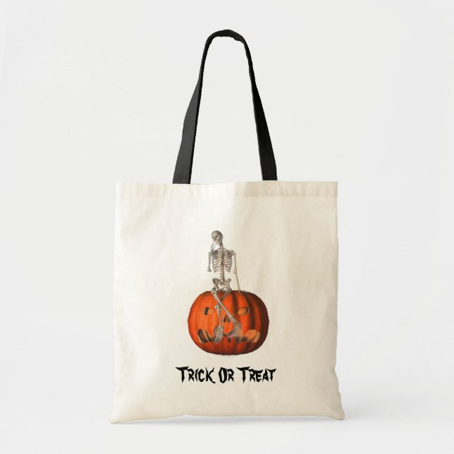 Skeleton Jack O Lantern Halloween Funny Tote Bag (Front)